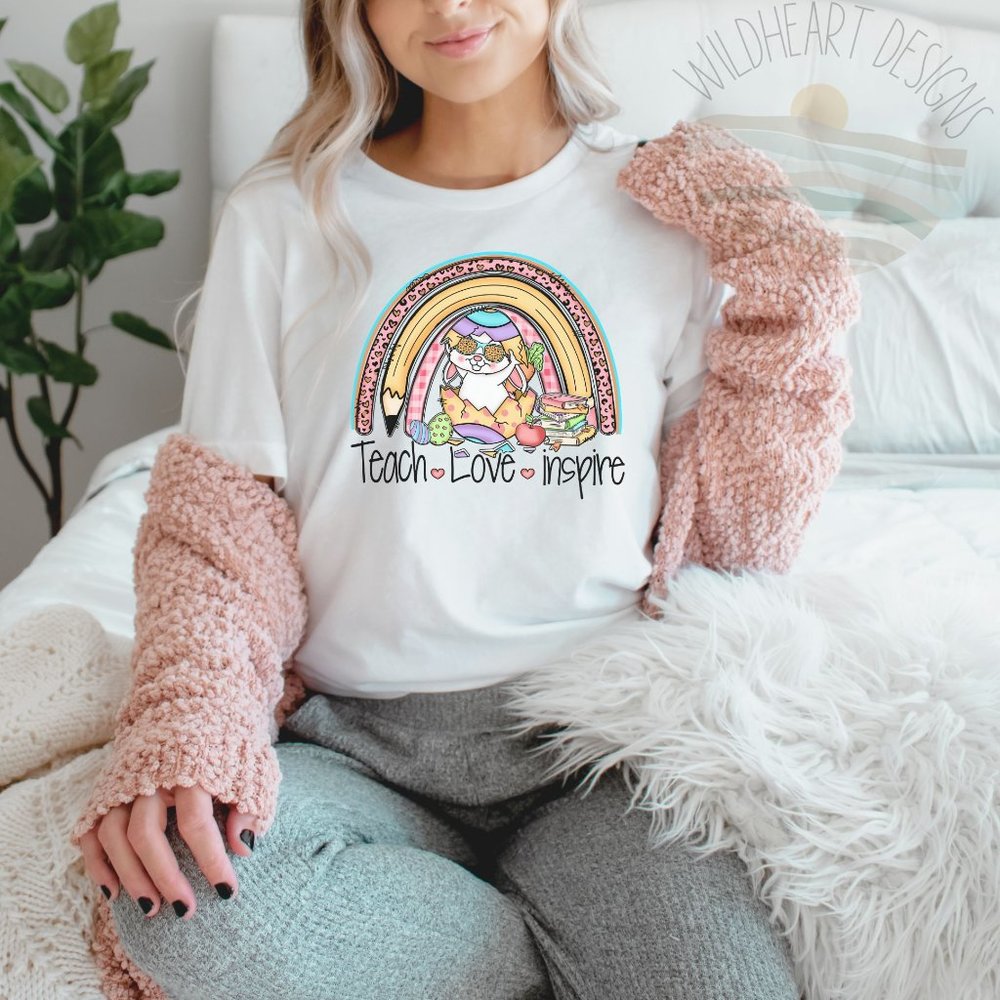 Teach Love Inspire T-shirt, Teacher Easter Shirt, Teacher Shirt - White